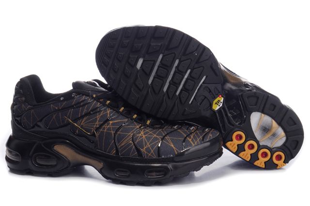 Mens Nike Air Max TN Black Gold Shoes - Click Image to Close